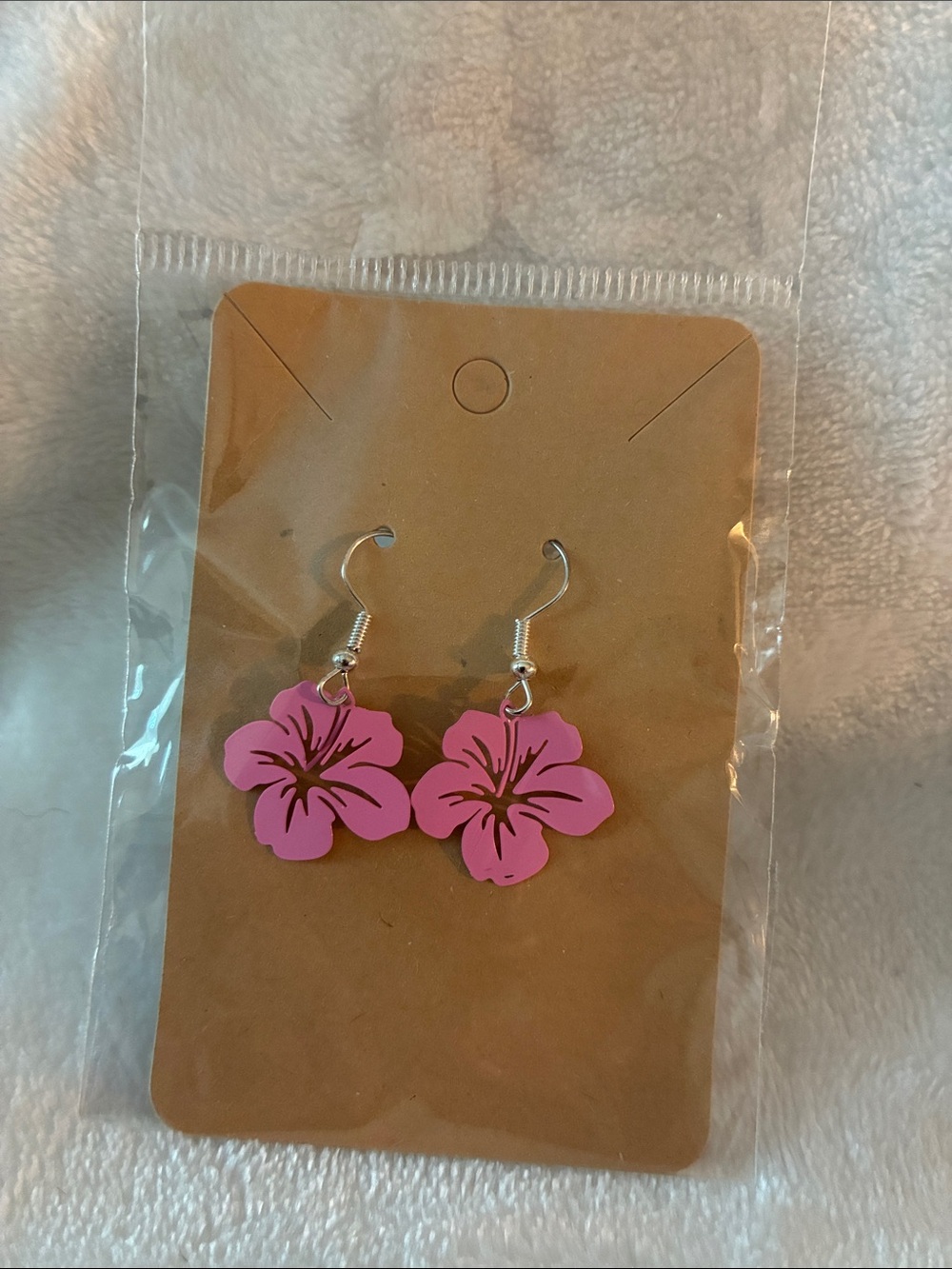 Pink Hibiscus Flower Dangle Earrings - Womens Jewelry